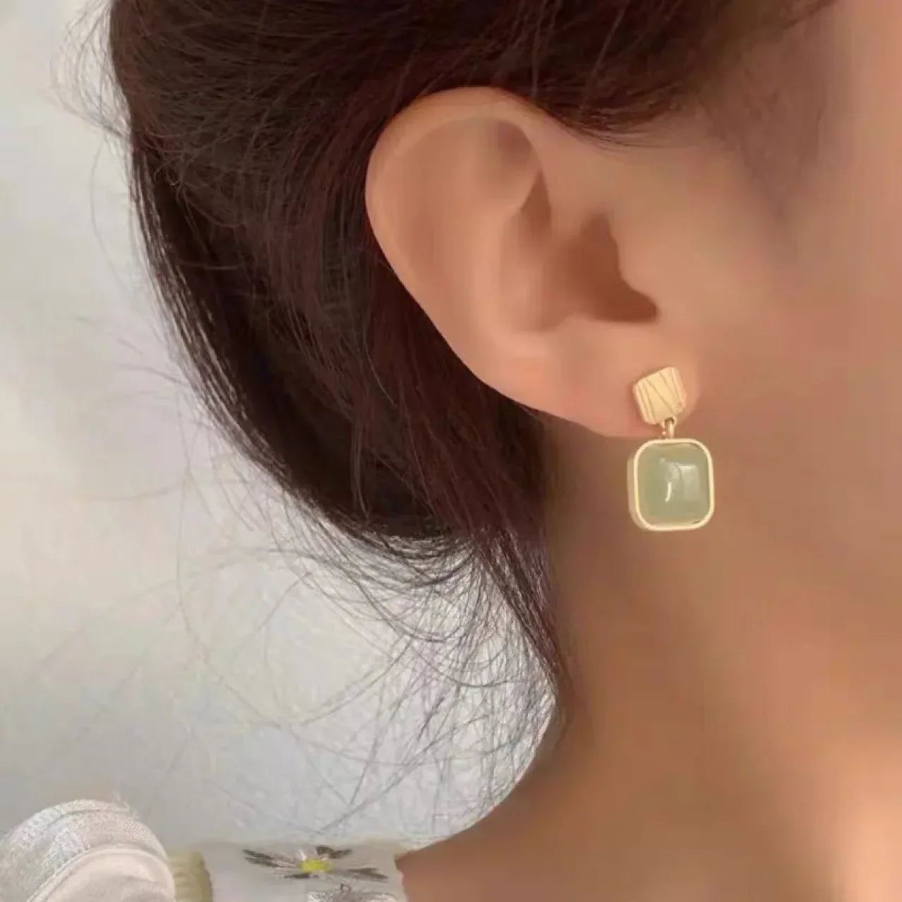 Trendy Green Gemstone Square Earrings - Halri