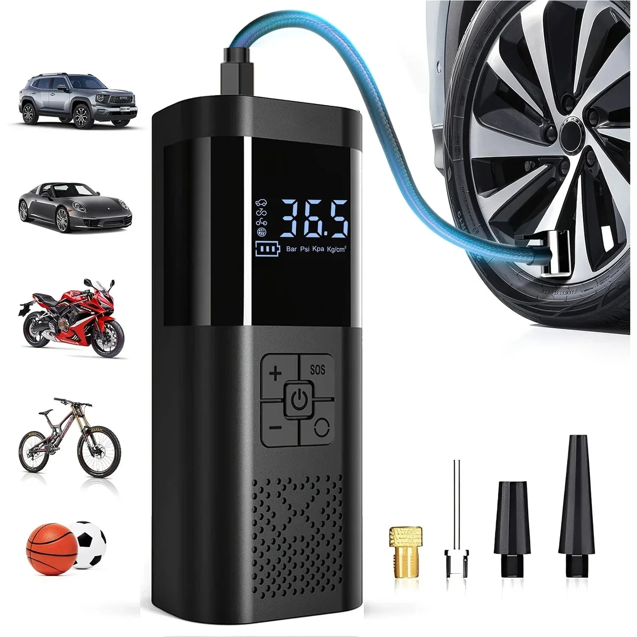 Compact Car Tire Inflator with Digital Display and LED - Halri