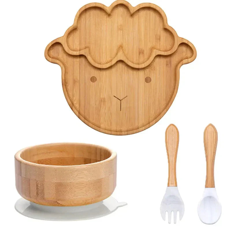 Natural Bamboo Baby Dish Set with Strong Suction Base - Halri
