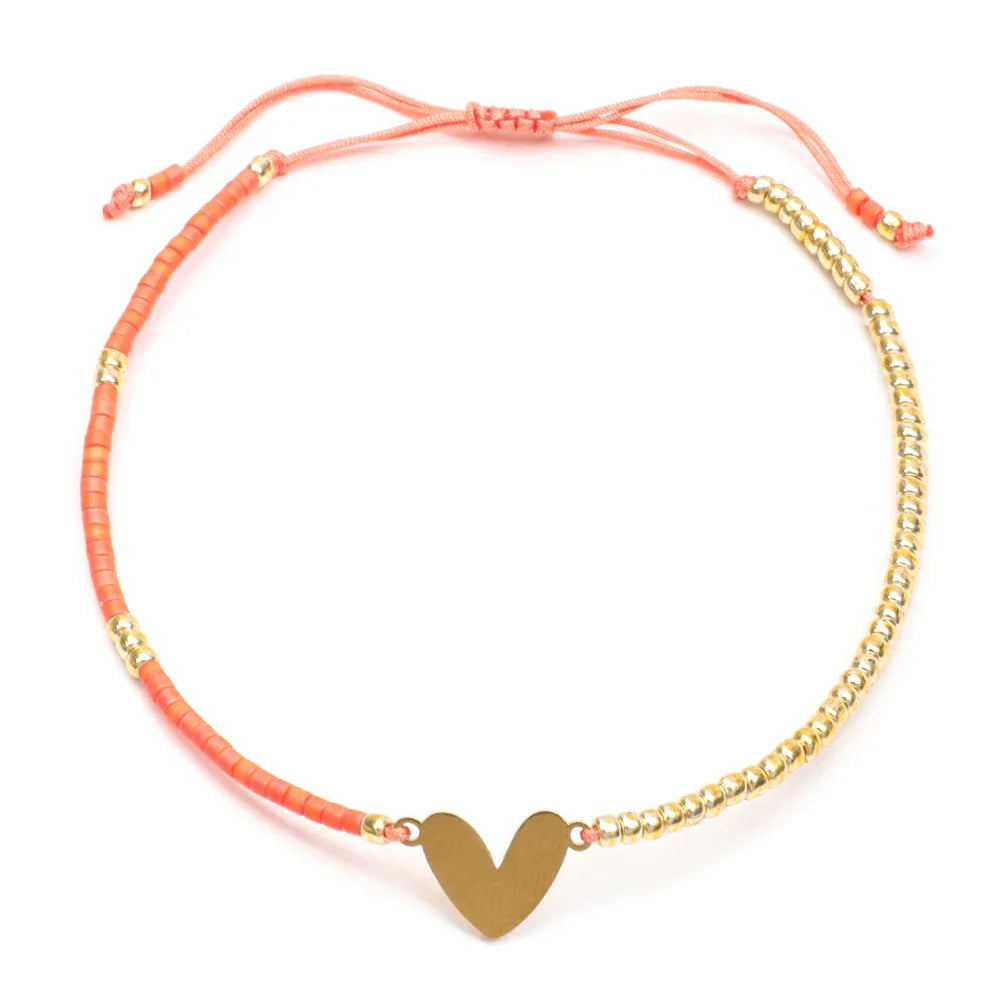 Delicate Beaded Heart Charm Bracelet