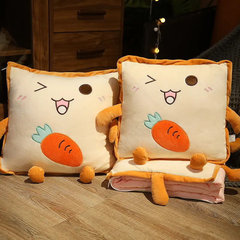 Fun Cartoon Toast Portable Travel Pillow Blanket - Halri