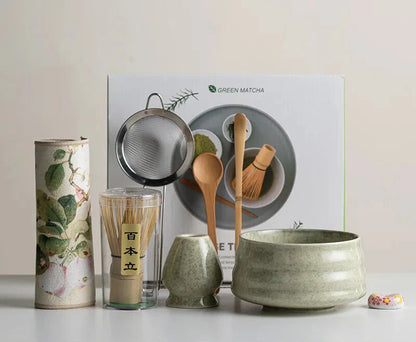 Matcha Set 8-Piece Sakura Design Ceramic Bowl Bamboo Whisk Frother-6