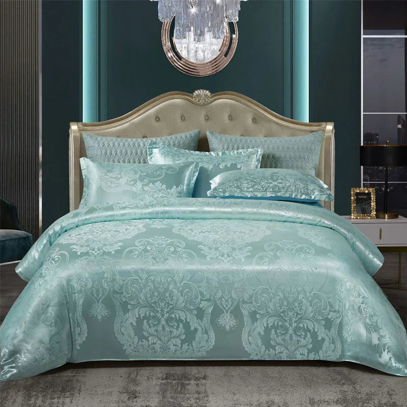 Elegant Soft Gold Blue Duvet Cover