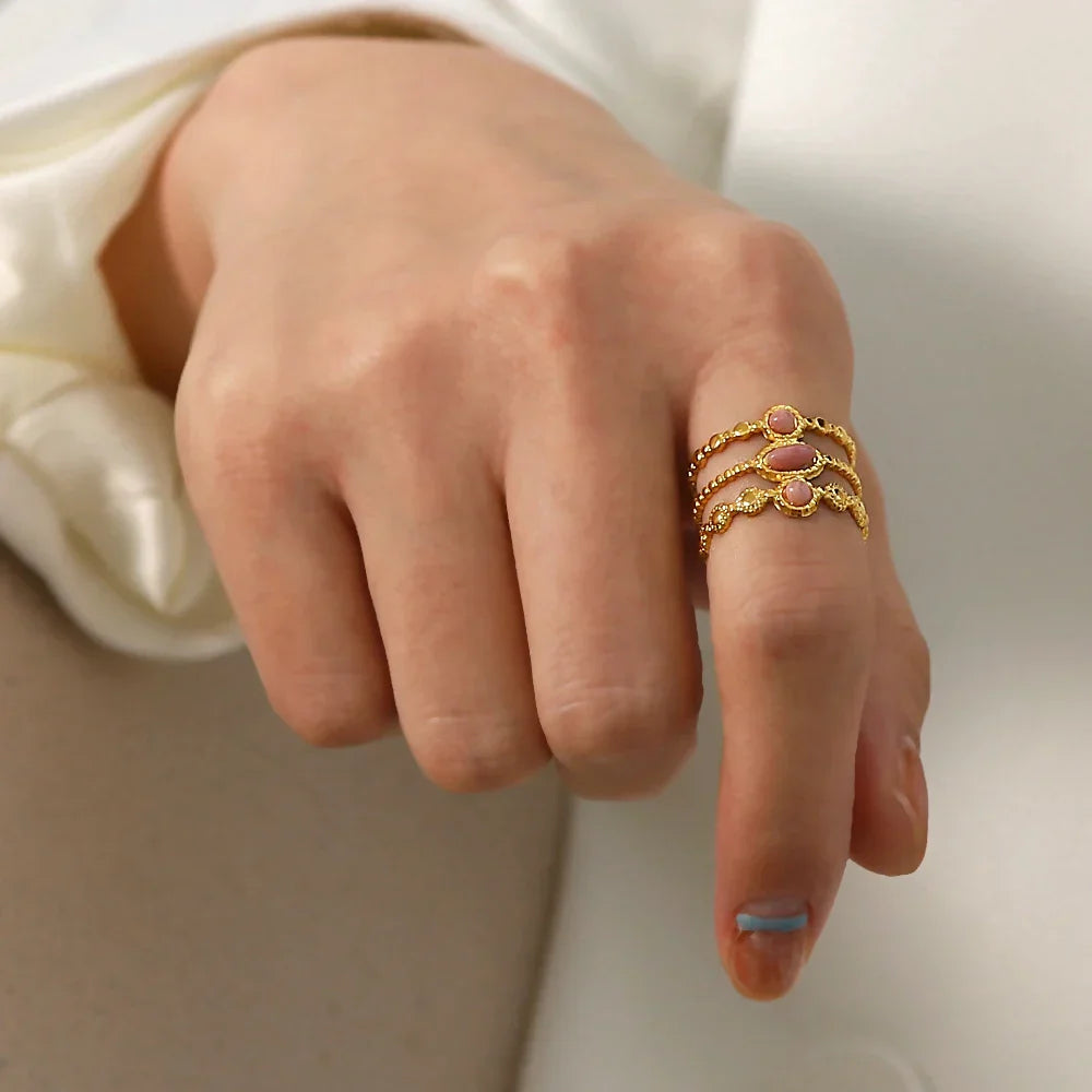Luxurious 18k Rose Gold Triple Stone Ring Set - Halri