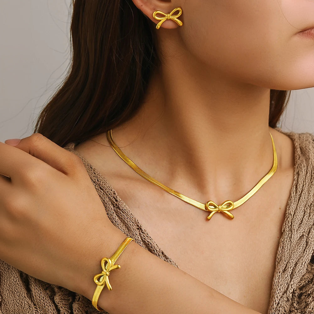 Elegant Bow Herringbone Jewelry Set for Women - Halri