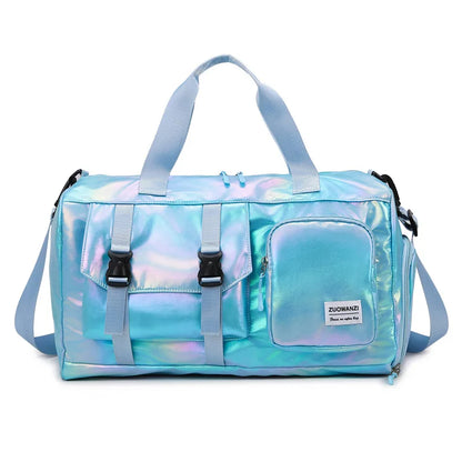 Spacious Holographic Travel Tote with Shoe Pocket