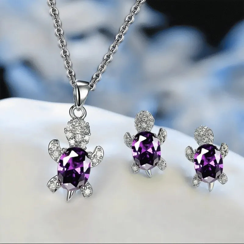 Ocean Turtle Good Luck Necklace Earrings Set