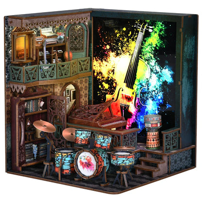 Cozy Mini Coffee Shop Wood Bookshelf Kit with LED Light