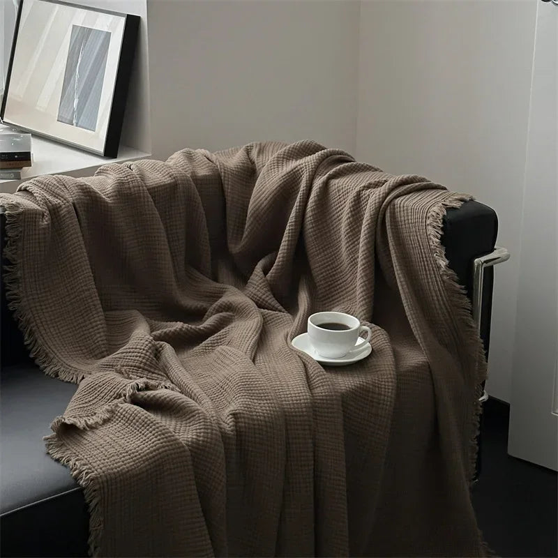Cozy Plain Weave Cotton Throw Blanket - Halri