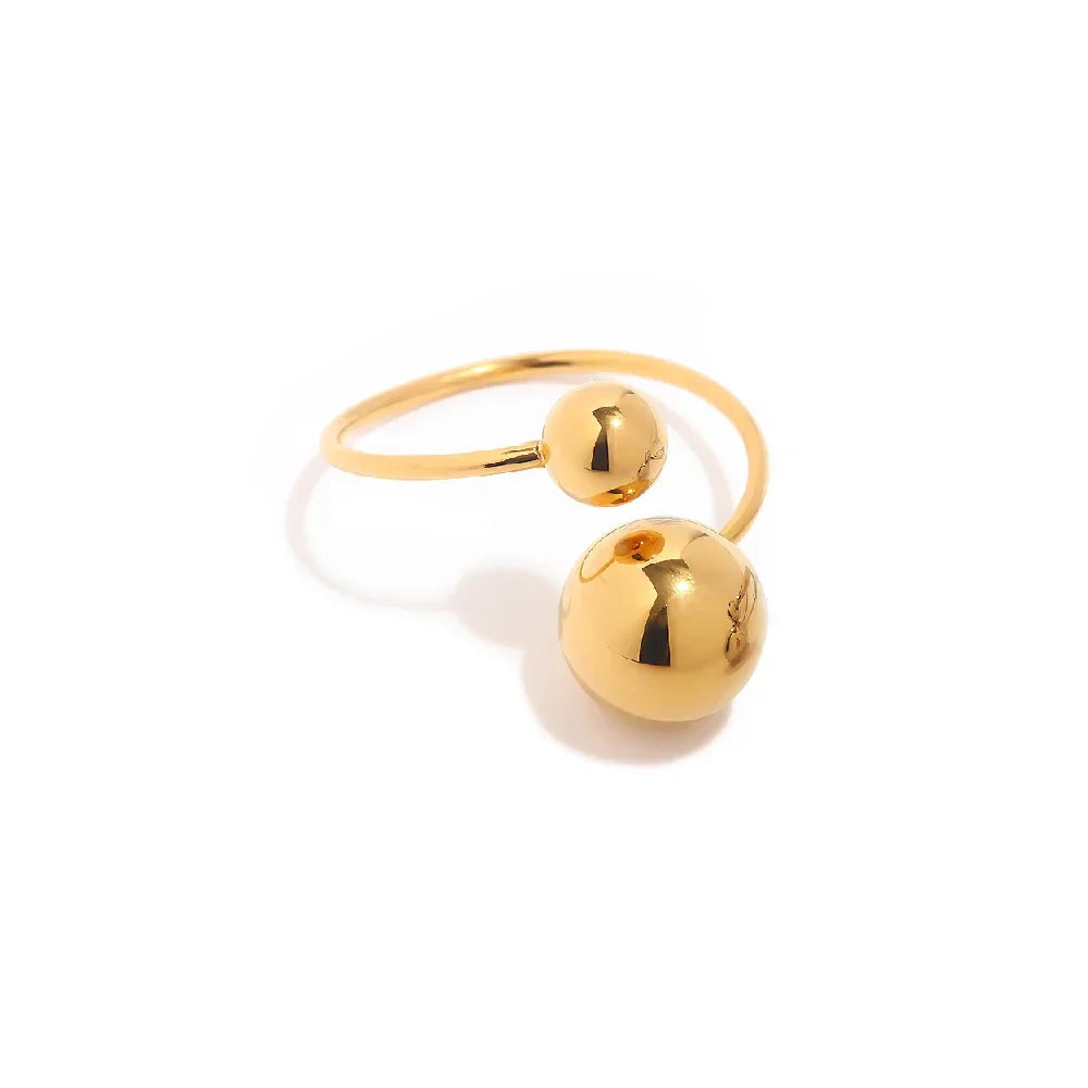 Luxury 18k Gold Double Ball Open Ring - Halri
