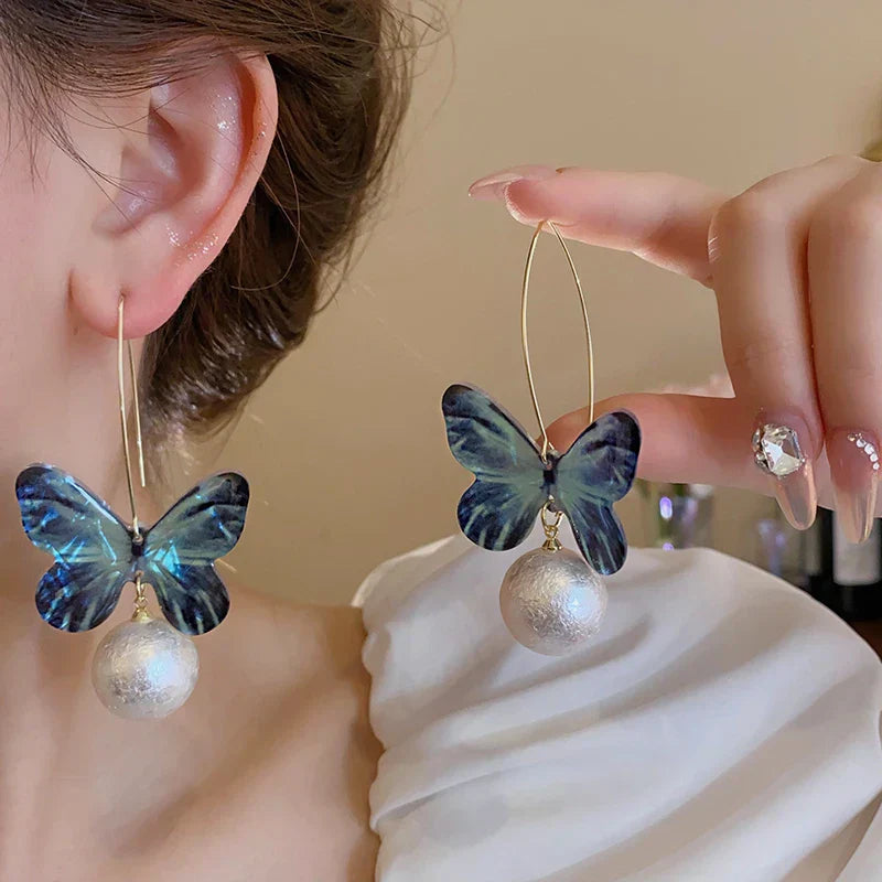 Chic Black Drop Butterfly Earrings