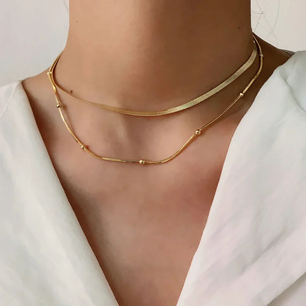 Gold Bar Chain Layered Necklace Set - Halri
