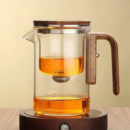 Premium Glass Teapot with Metal Infuser & Wood Handle
