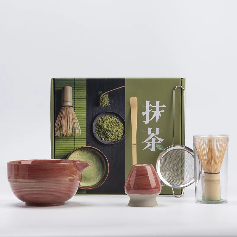 Ceramic Matcha Set 5-Piece Natural Size One Non-Toxic Whisk Bowl Scoop Sifter-6