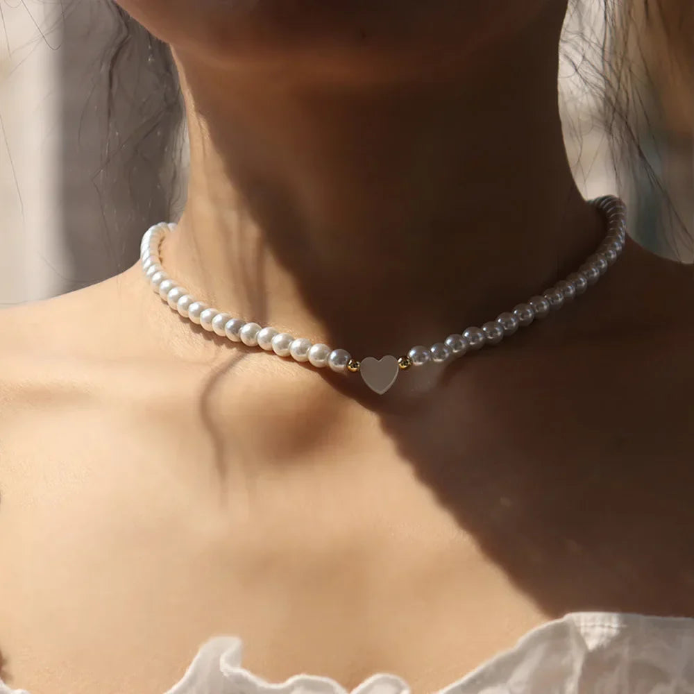 Elegant White Pearl Heart Chain Necklace - Halri