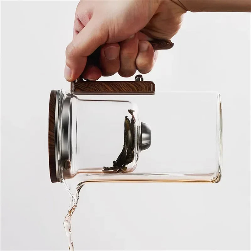 Premium Glass Teapot with Metal Infuser & Wood Handle