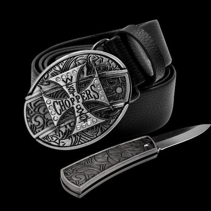 Compact Pocket Knife Leather Belt