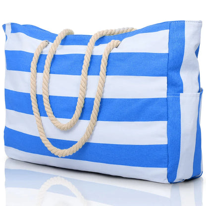 Colorful Striped Zipper Tote Beach Bag