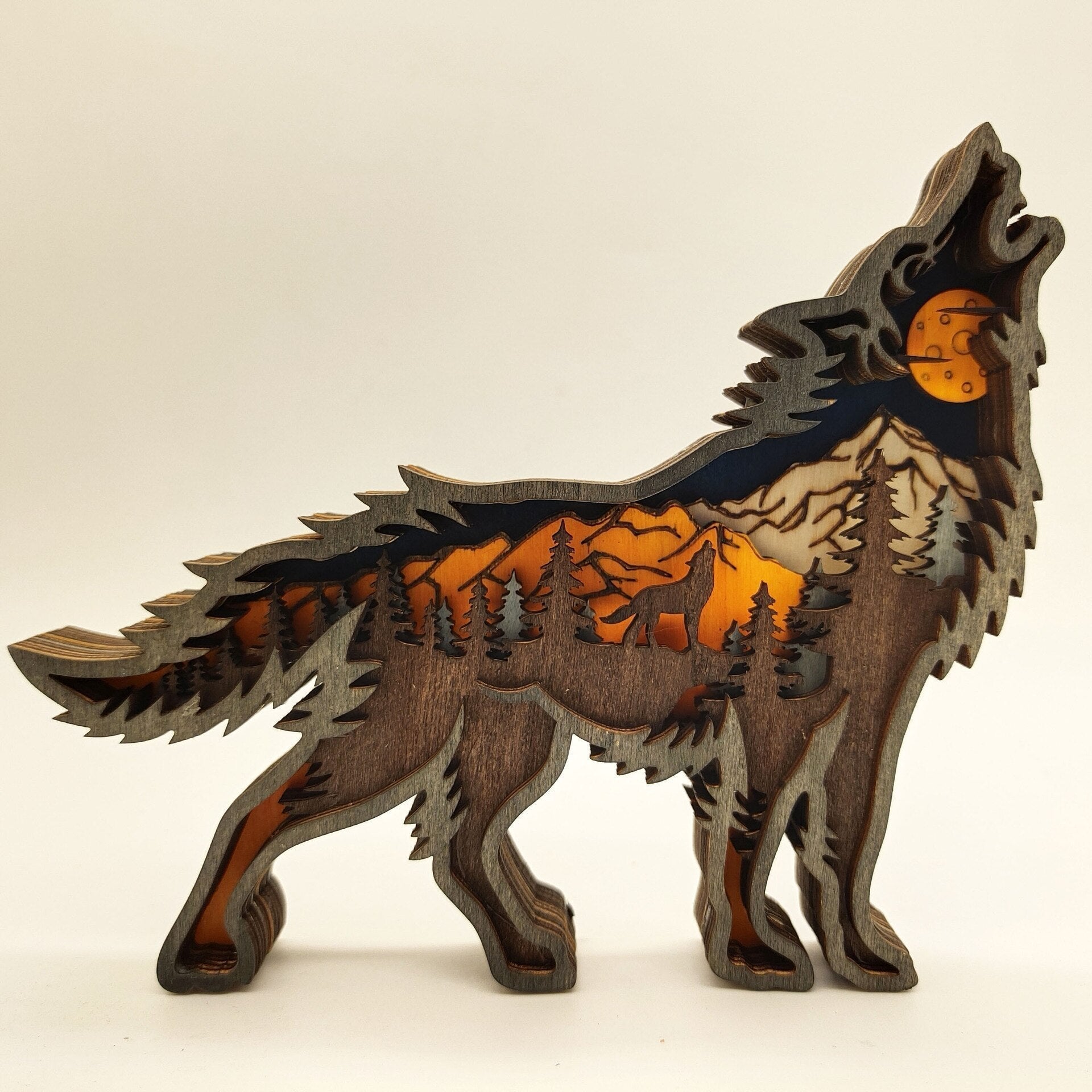 Glowing Wooden Wolf Figurine Decor - Halri