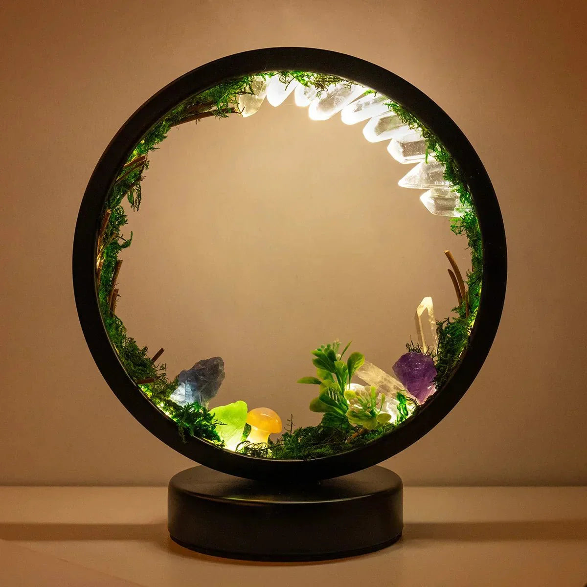 Stylish Night Lamp - Round Green Crystal Decor