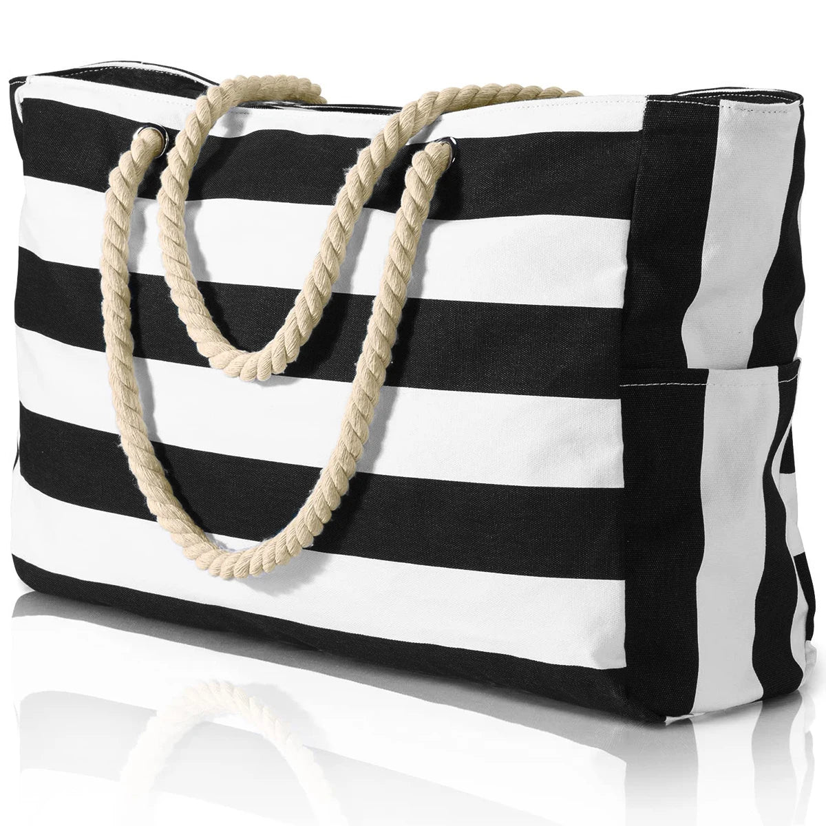 Colorful Striped Zipper Tote Beach Bag