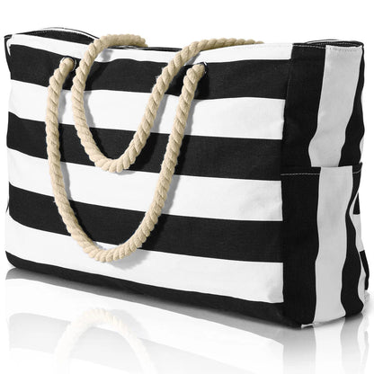 Colorful Striped Zipper Tote Beach Bag