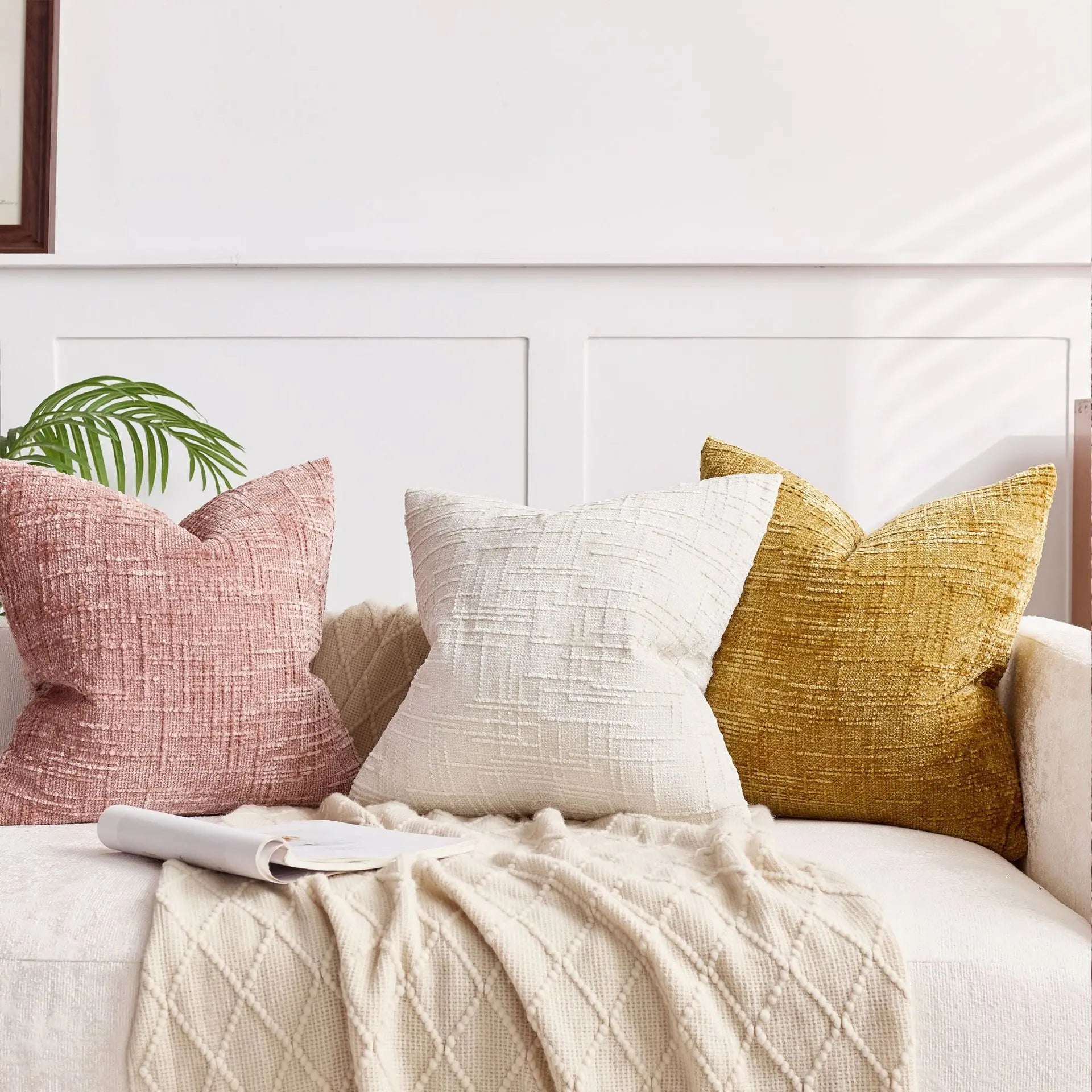 Soft Chenille Cushion with Natural Bamboo Pattern - Halri