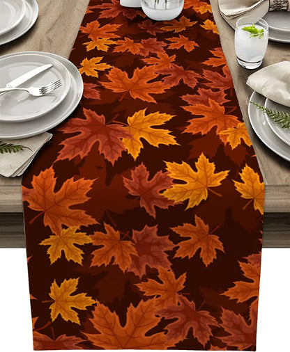 Cozy Fall Table Runner, Maple Leaf Design, Washable Linen