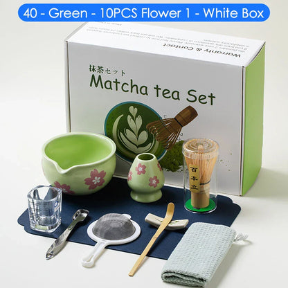 Japanese Matcha Tea Set 10-Piece Natural Bamboo Ceramic Standard Size-6