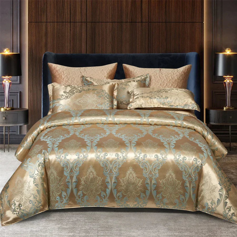Elegant Soft Gold Blue Duvet Cover