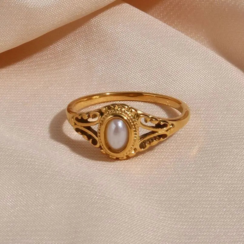 Timeless 18k Pearl Engagement Ring - Halri