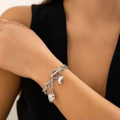 Statement Double Heart Chain Y Necklace & Cuff Set