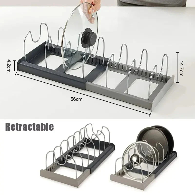 Space Saving Pot Lid Holder with 7 Adjustable Compartments