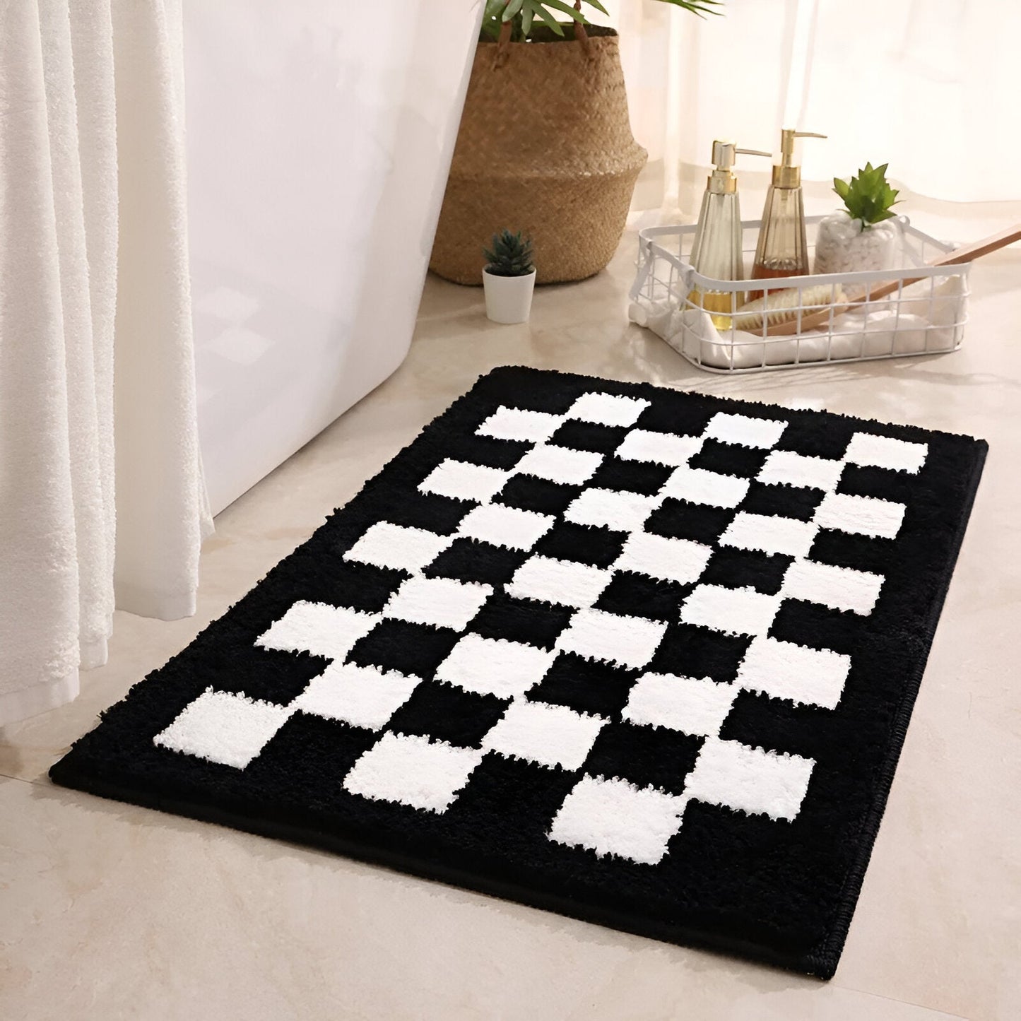 Soft Checker Pattern Bathroom Mat