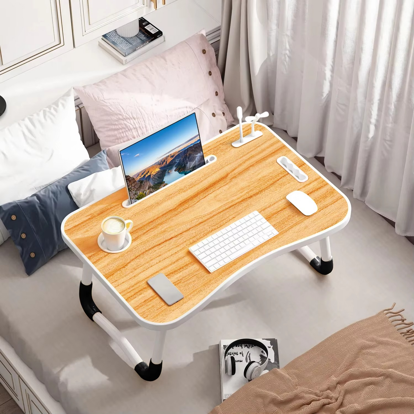 Compact Laptop Desk with USB Light and Fan