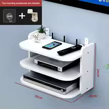 White Wall Mount Router Shelf with Cable Management