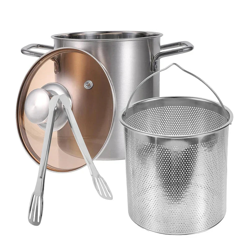 Large Stainless Steel Deep Fryer Pot with Strainer Lid