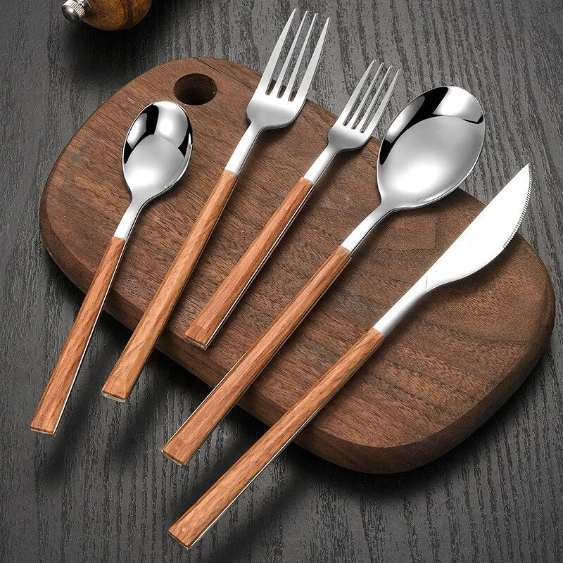 Premium Cutlery Set with Wood Handles