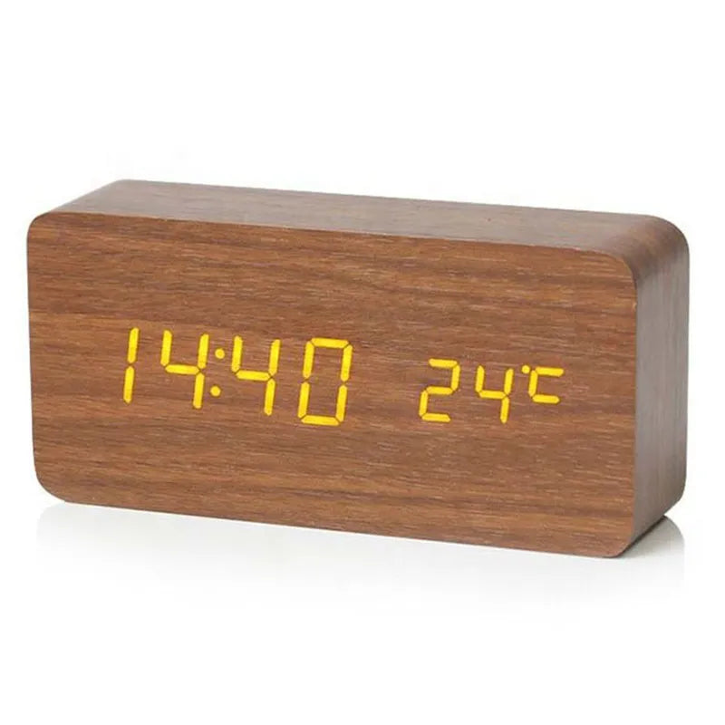 Natural Wood LED Alarm Clock with Silent Operation