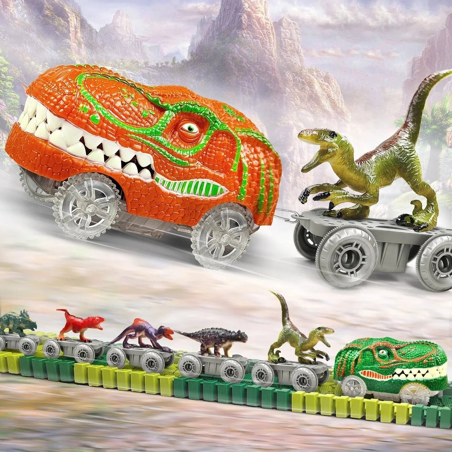 Fun Kids Dinosaur Train Track Set with Extra Cars - Halri