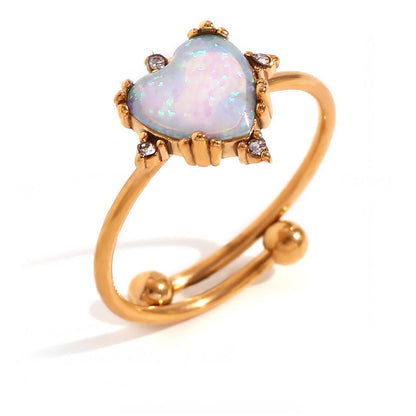 Sparkling Opal Diamond Accent Adjustable Ring