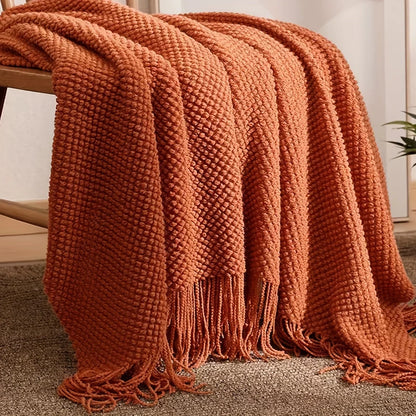 Plush Orange Throw Blanket with Tassels - Halri