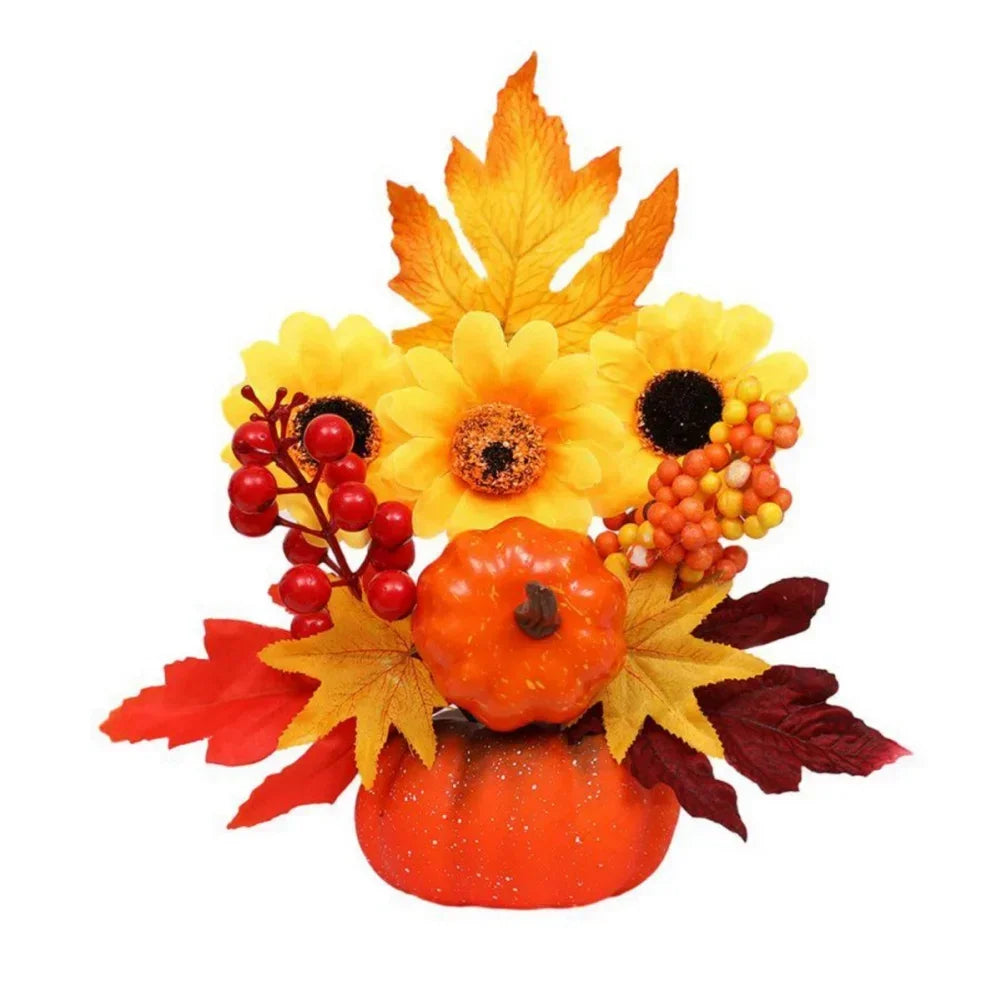 Fall Harvest Pumpkin Centerpiece with Fake Flowers