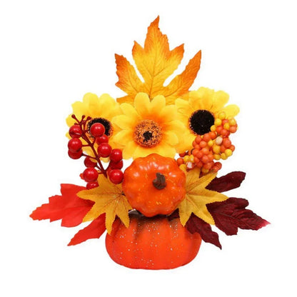 Fall Harvest Pumpkin Centerpiece with Fake Flowers