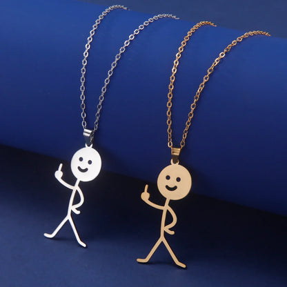 Fun Punk Middle Finger Stickman Pendant Necklace