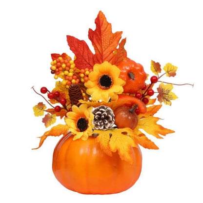 Fall Harvest Pumpkin Centerpiece with Fake Flowers