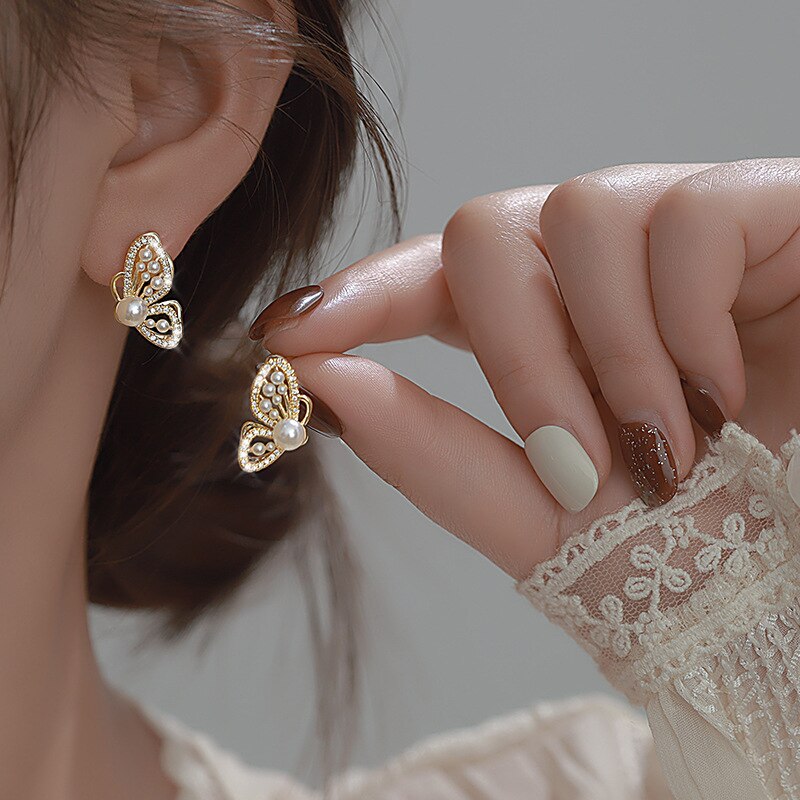Sparkly Crystal Drop Butterfly Earrings - Halri
