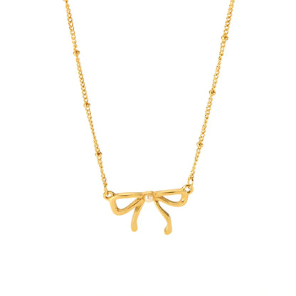 Elegant Bow Herringbone Pearl Chain Necklace