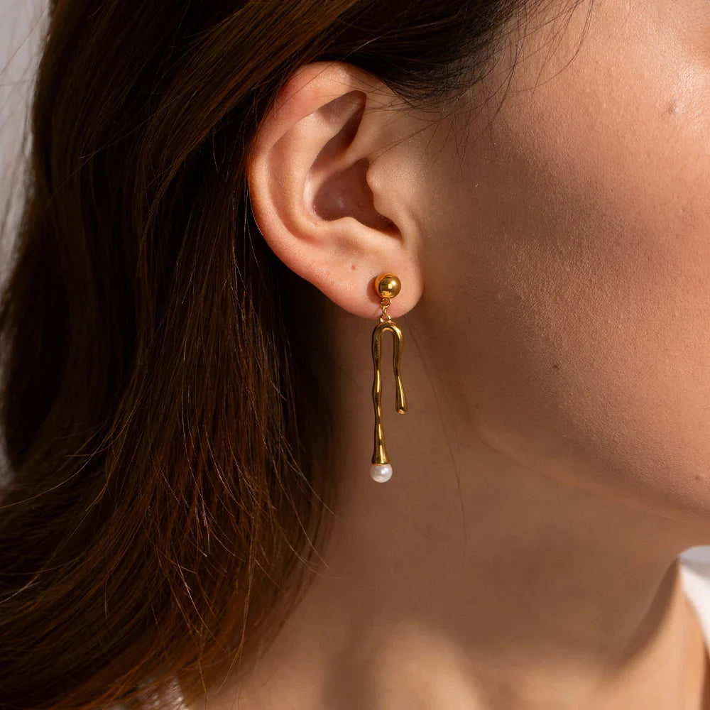 Delicate Gold Drop Pearl Earrings - Halri