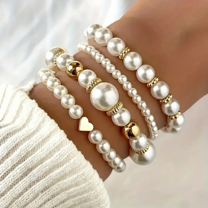 Luxurious Gold Pearl Layered Bracelet Set - Halri